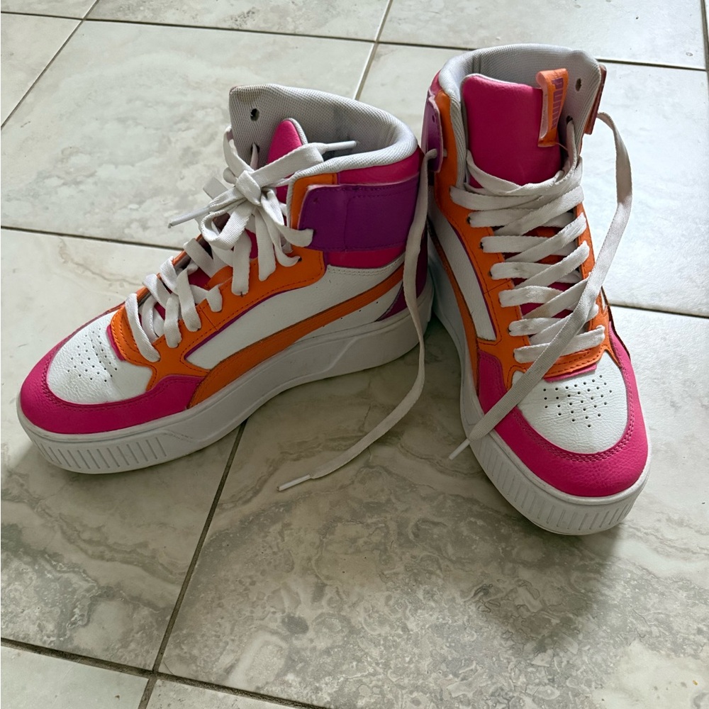 Puma Pink and Orange High-Top Sneakers